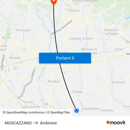 MOSCAZZANO to Ambivere map