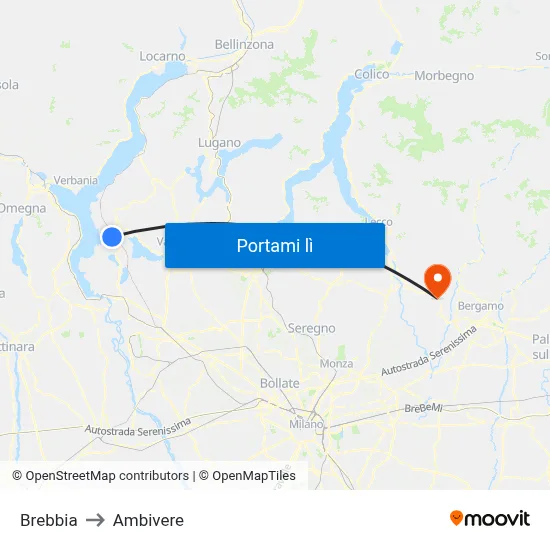 Brebbia to Ambivere map