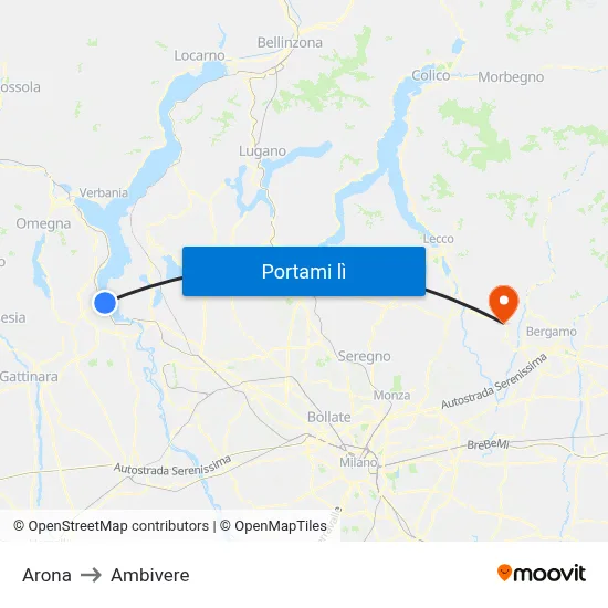 Arona to Ambivere map