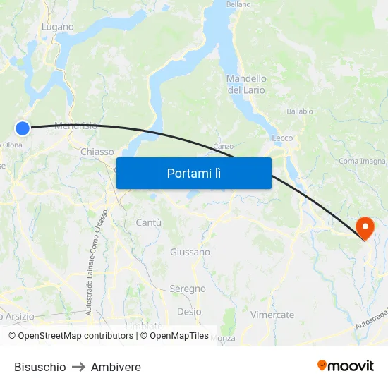 Bisuschio to Ambivere map
