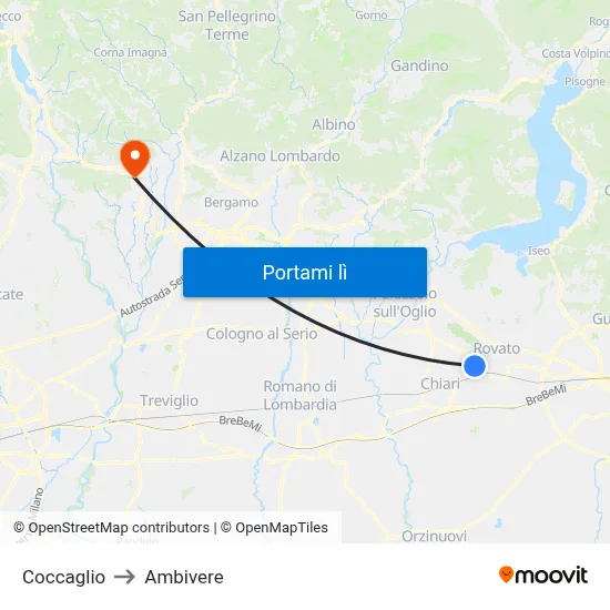 Coccaglio to Ambivere map