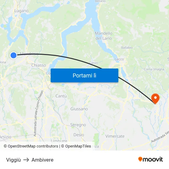 Viggiù to Ambivere map