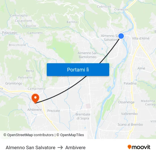 Almenno San Salvatore to Ambivere map