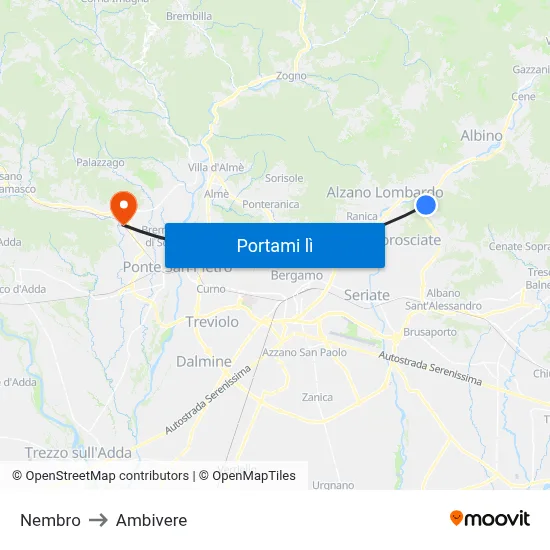 Nembro to Ambivere map