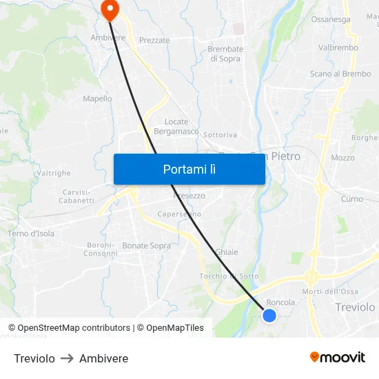 Treviolo to Ambivere map