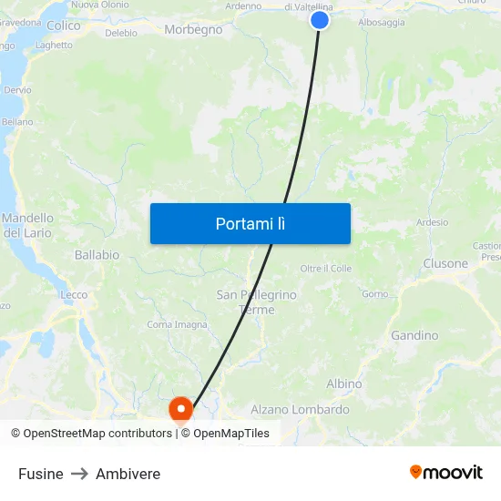 Fusine to Ambivere map
