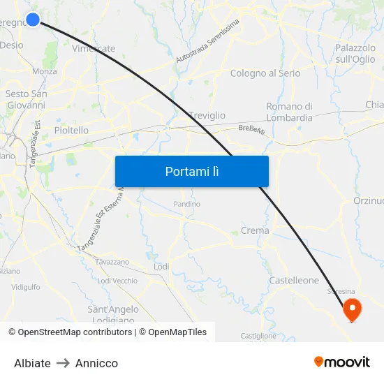 Albiate to Annicco map