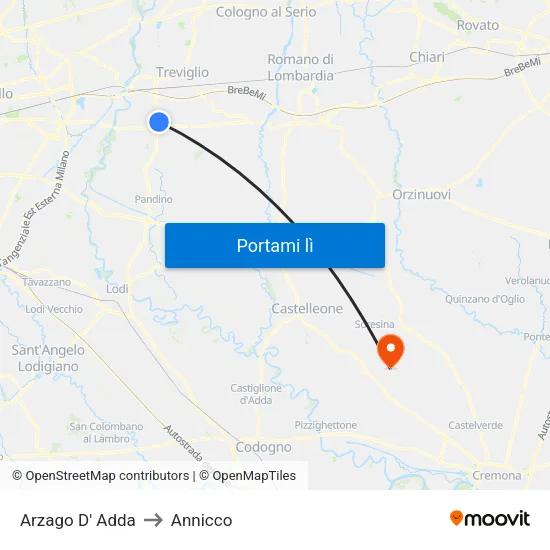 Arzago D' Adda to Annicco map