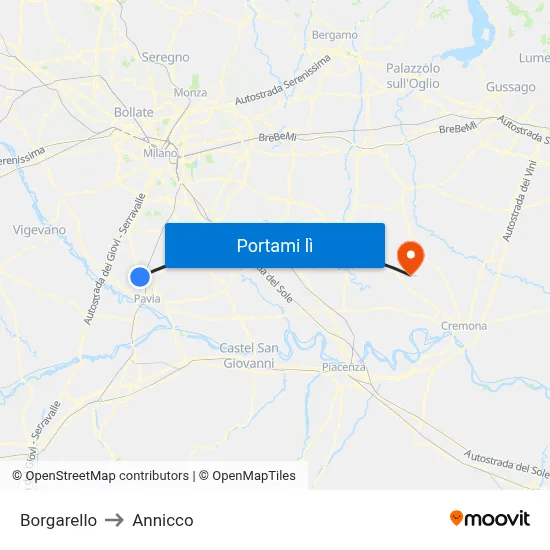 Borgarello to Annicco map