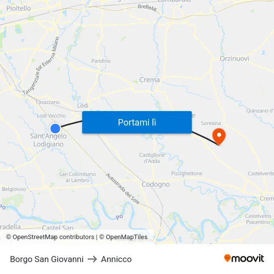 Borgo San Giovanni to Annicco map