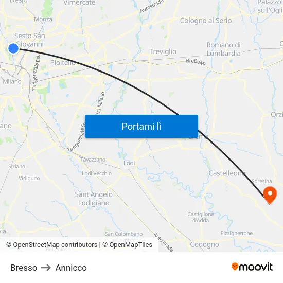 Bresso to Annicco map