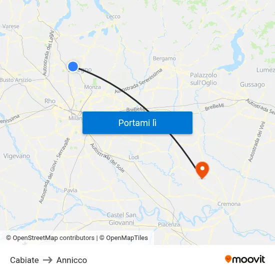Cabiate to Annicco map