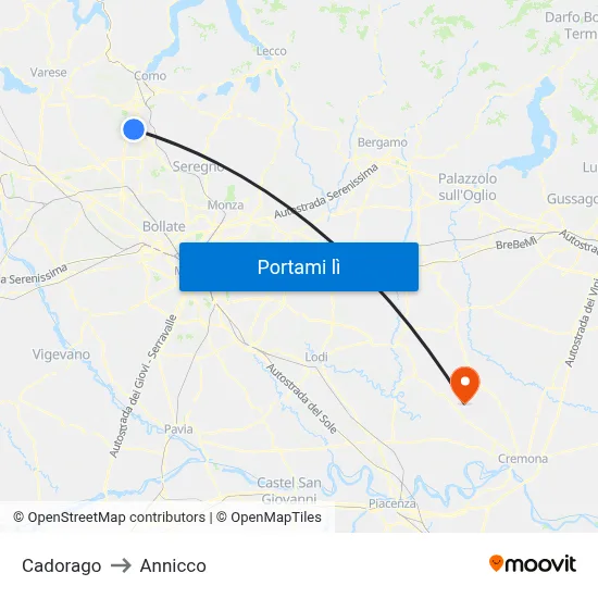 Cadorago to Annicco map