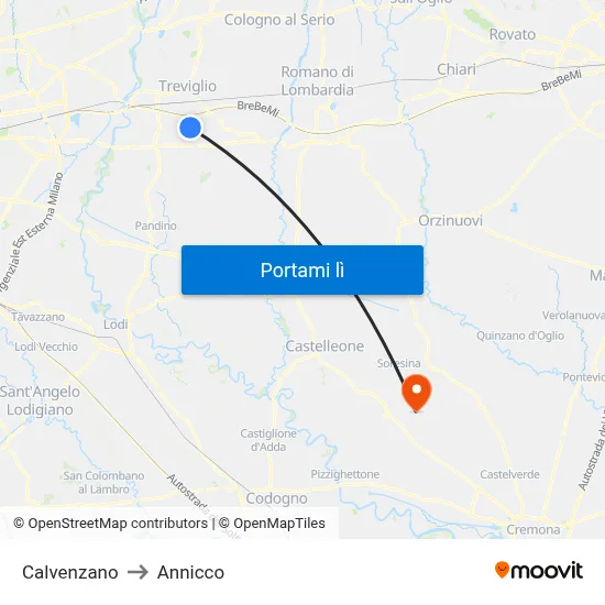 Calvenzano to Annicco map