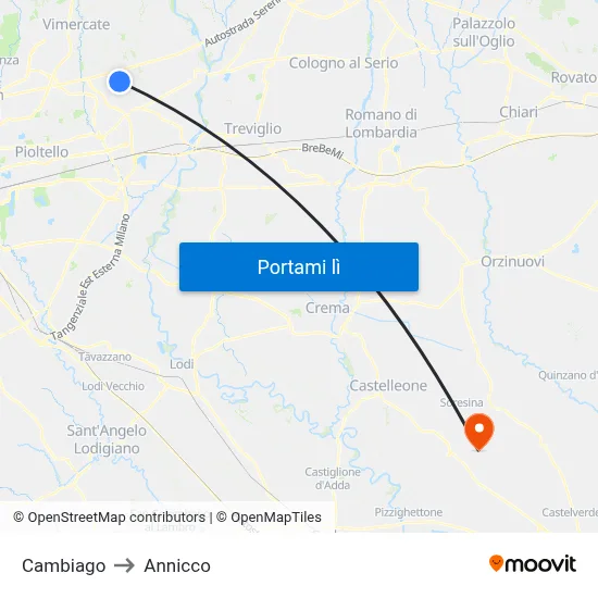 Cambiago to Annicco map