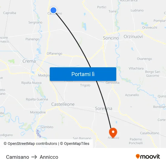 Camisano to Annicco map