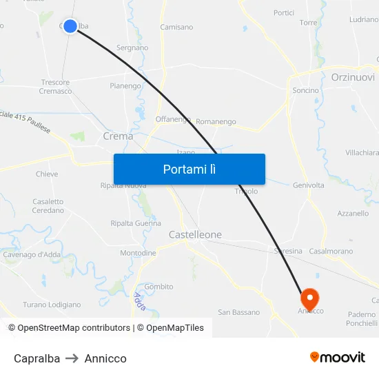 Capralba to Annicco map
