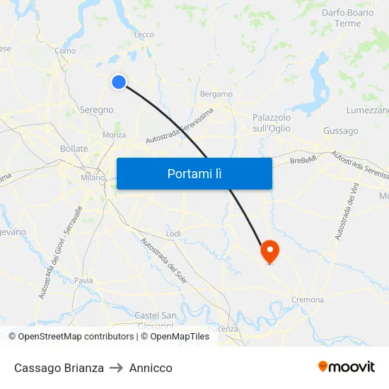Cassago Brianza to Annicco map