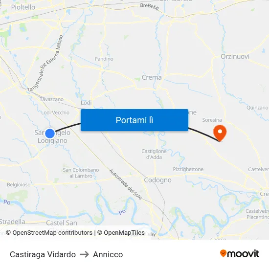 Castiraga Vidardo to Annicco map