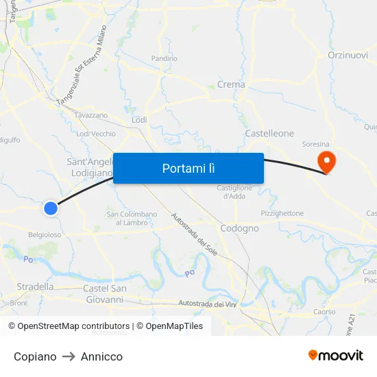 Copiano to Annicco map