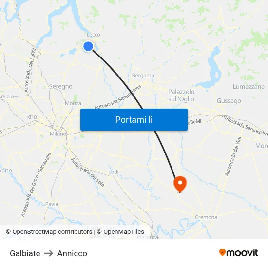 Galbiate to Annicco map