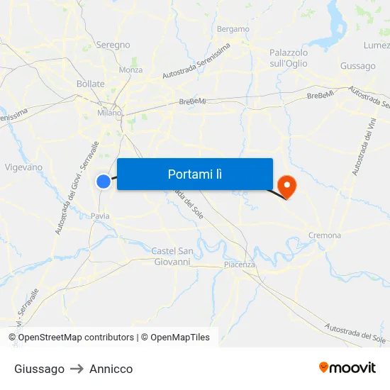 Giussago to Annicco map
