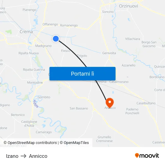 Izano to Annicco map