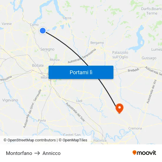 Montorfano to Annicco map