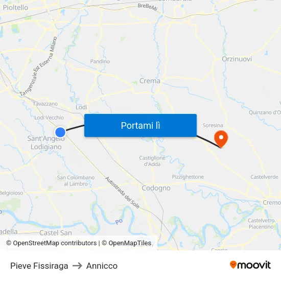 Pieve Fissiraga to Annicco map