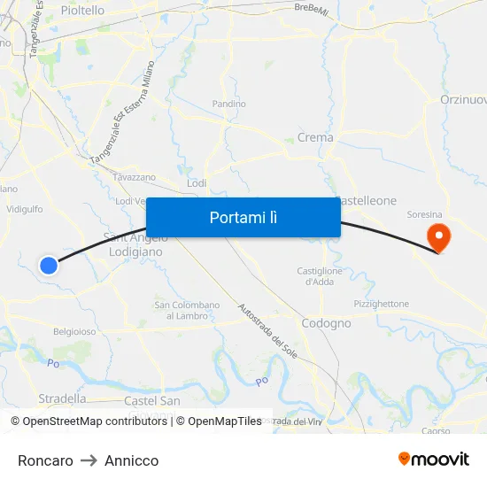 Roncaro to Annicco map