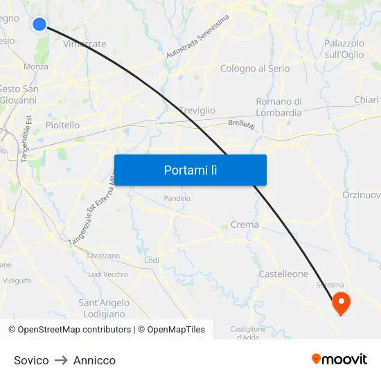 Sovico to Annicco map
