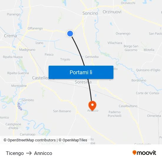 Ticengo to Annicco map
