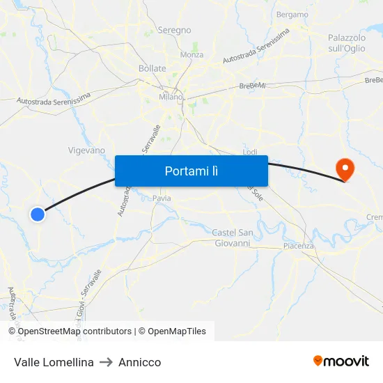 Valle Lomellina to Annicco map