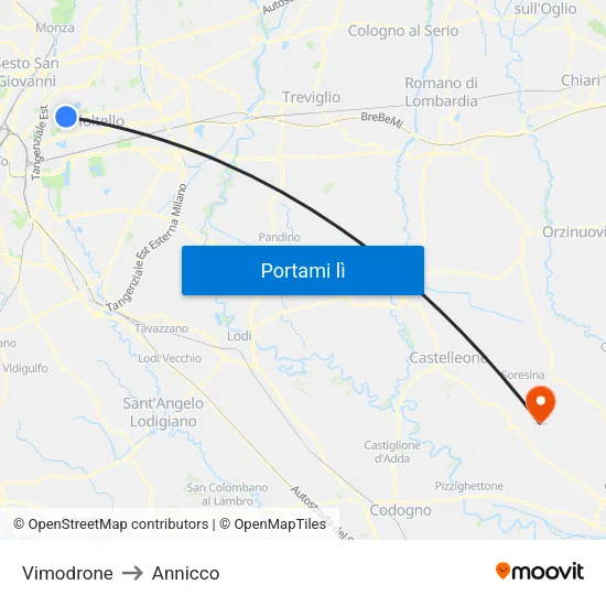 Vimodrone to Annicco map