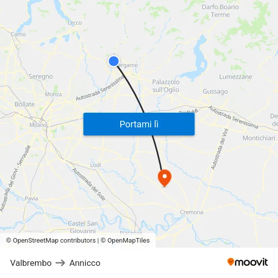 Valbrembo to Annicco map