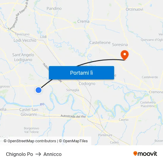 Chignolo Po to Annicco map
