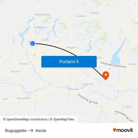Buguggiate to Asola map