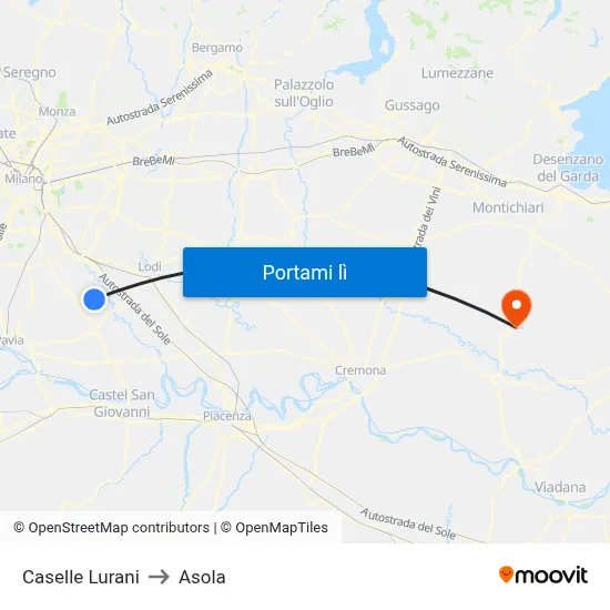 Caselle Lurani to Asola map
