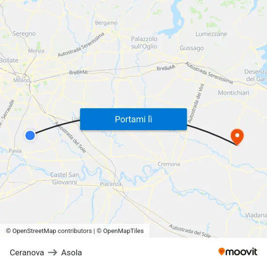 Ceranova to Asola map