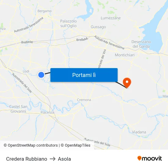 Credera Rubbiano to Asola map