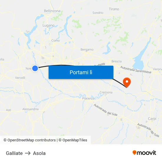 Galliate to Asola map
