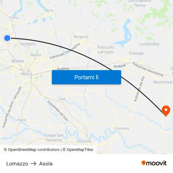 Lomazzo to Asola map
