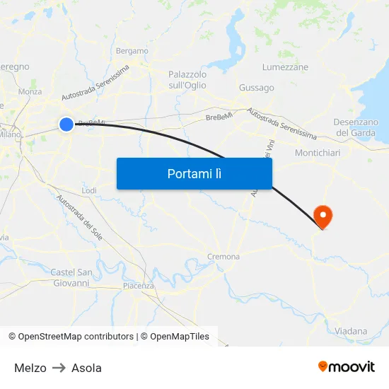 Melzo to Asola map