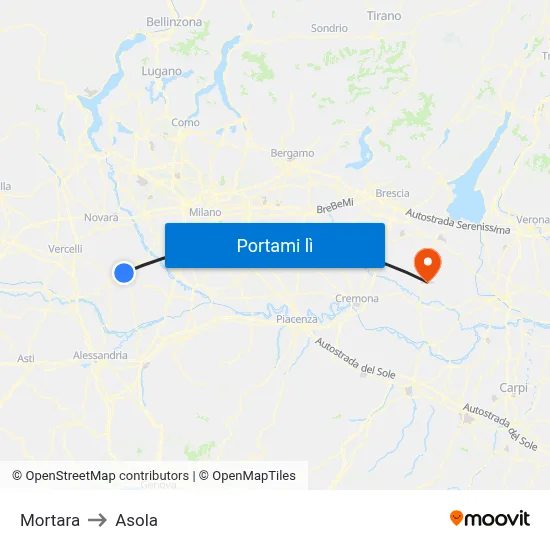 Mortara to Asola map