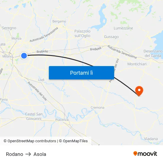 Rodano to Asola map