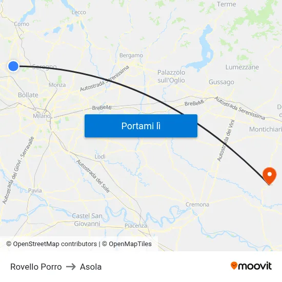 Rovello Porro to Asola map