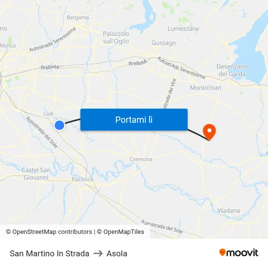 San Martino In Strada to Asola map