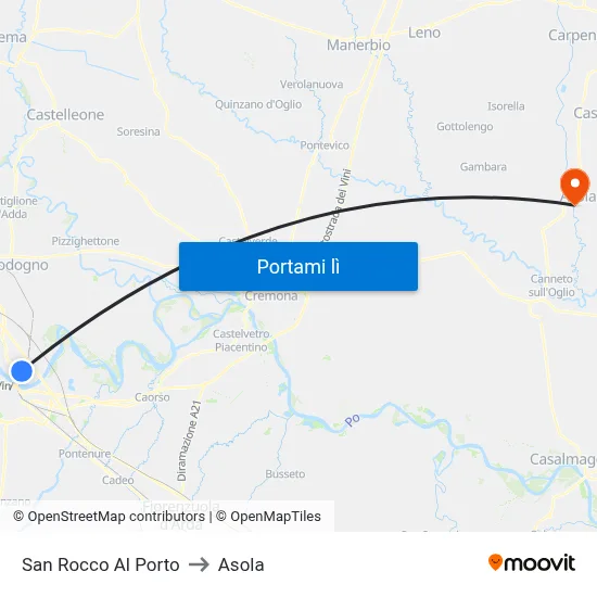 San Rocco Al Porto to Asola map