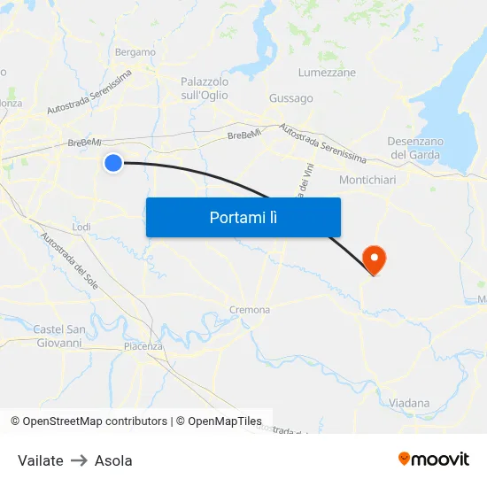 Vailate to Asola map