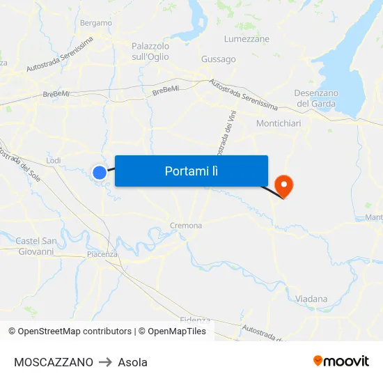 MOSCAZZANO to Asola map